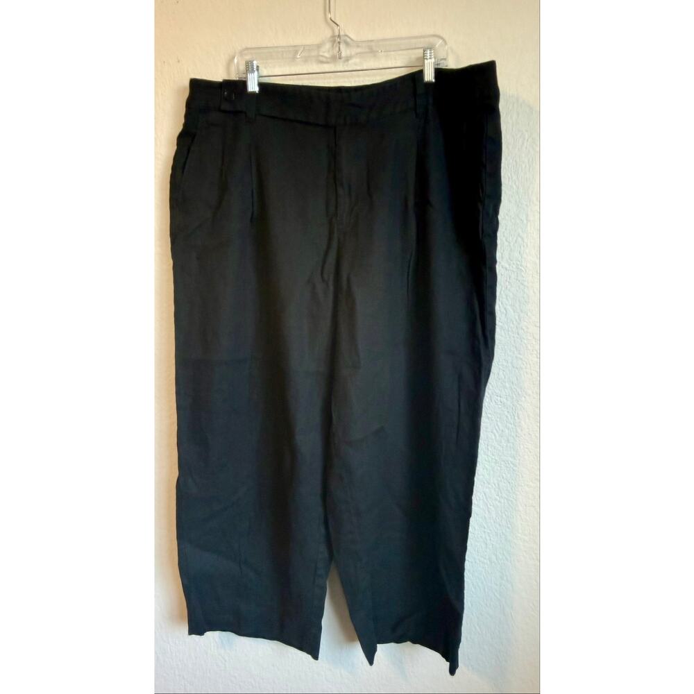 Madewell Women Pant 18W Black Harlow Wide-Leg 100% Linen Sailor Button Tab